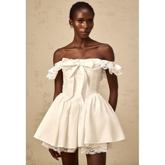 Miss Rosier Dresses & Skirts - NWT Miss Rosier Arsène White Oversize Bow Ruffled Mini Dress Coquette Large